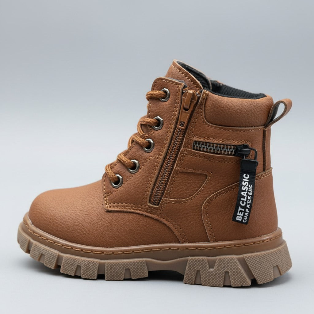 Boys’ rugged lace-up ankle boots with side zipper — Product image: