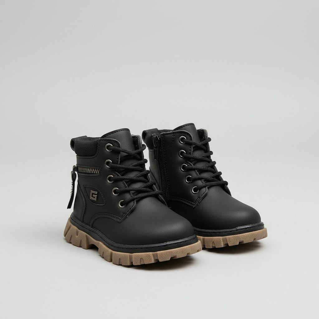 Boys’ rugged lace-up ankle boots with side zipper — Product image: