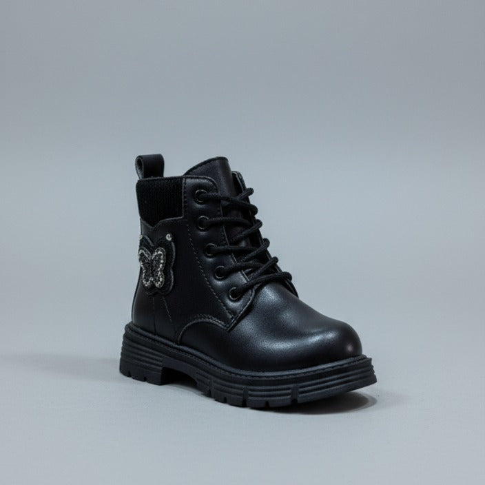 Girls' Lace-Up Butterfly Combat Boots — Product image: