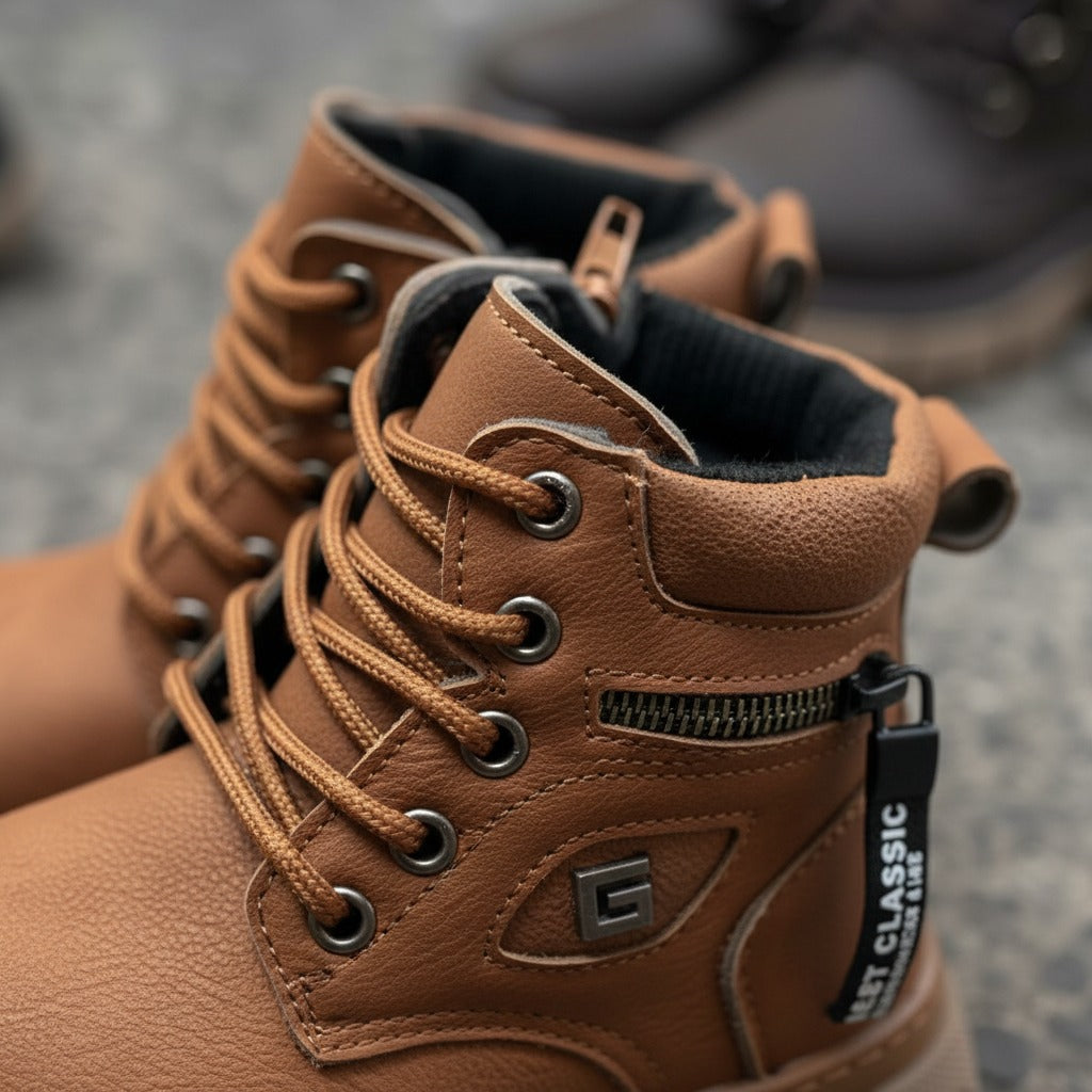 Boys’ rugged lace-up ankle boots with side zipper — Product image: