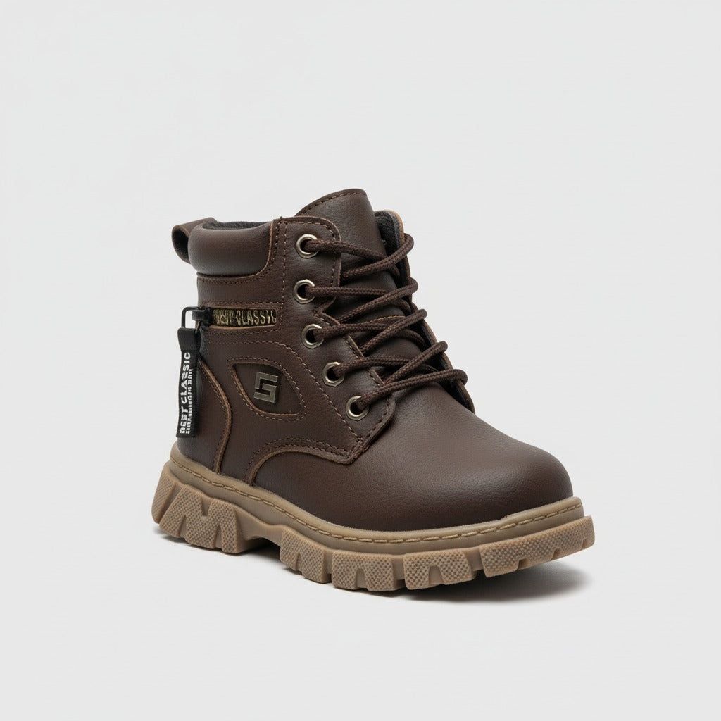 Boys’ rugged lace-up ankle boots with side zipper — Product image: