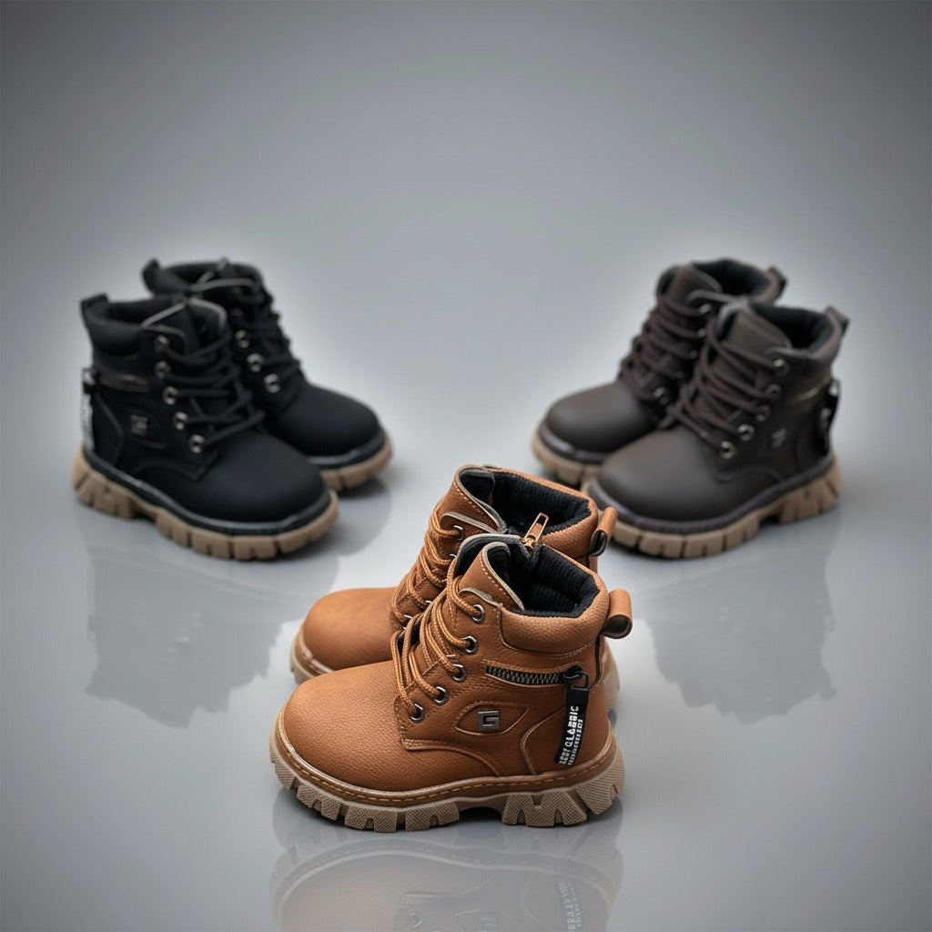 Boys’ rugged lace-up ankle boots with side zipper — Product image: