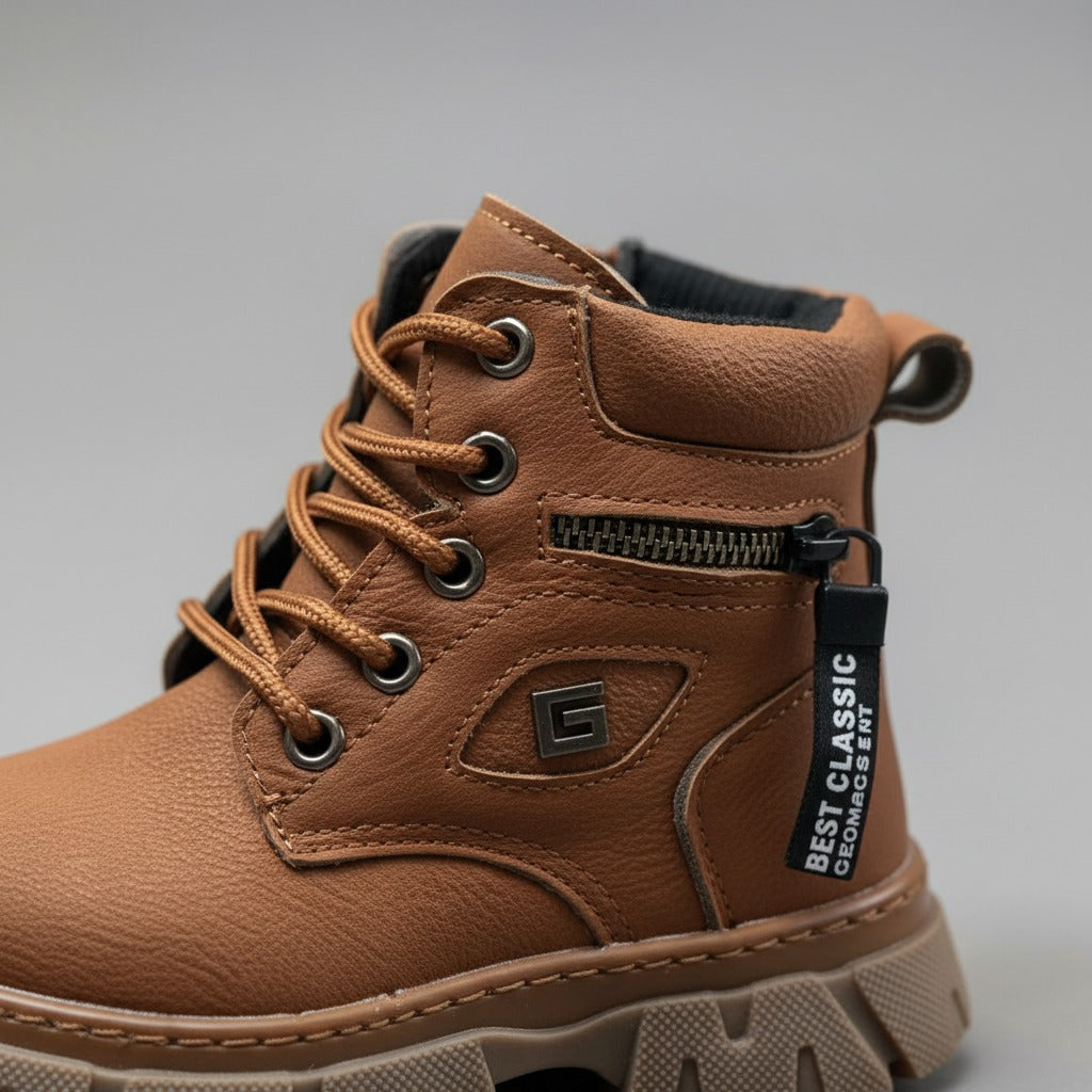 Boys’ rugged lace-up ankle boots with side zipper — Product image: