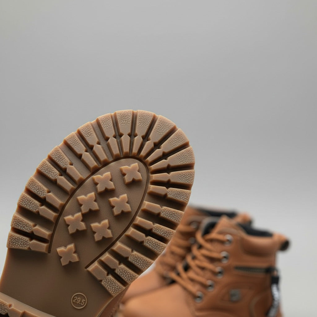 Boys’ rugged lace-up ankle boots with side zipper — Product image: