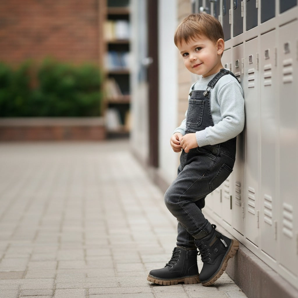 Boys’ rugged lace-up ankle boots with side zipper — Product image: