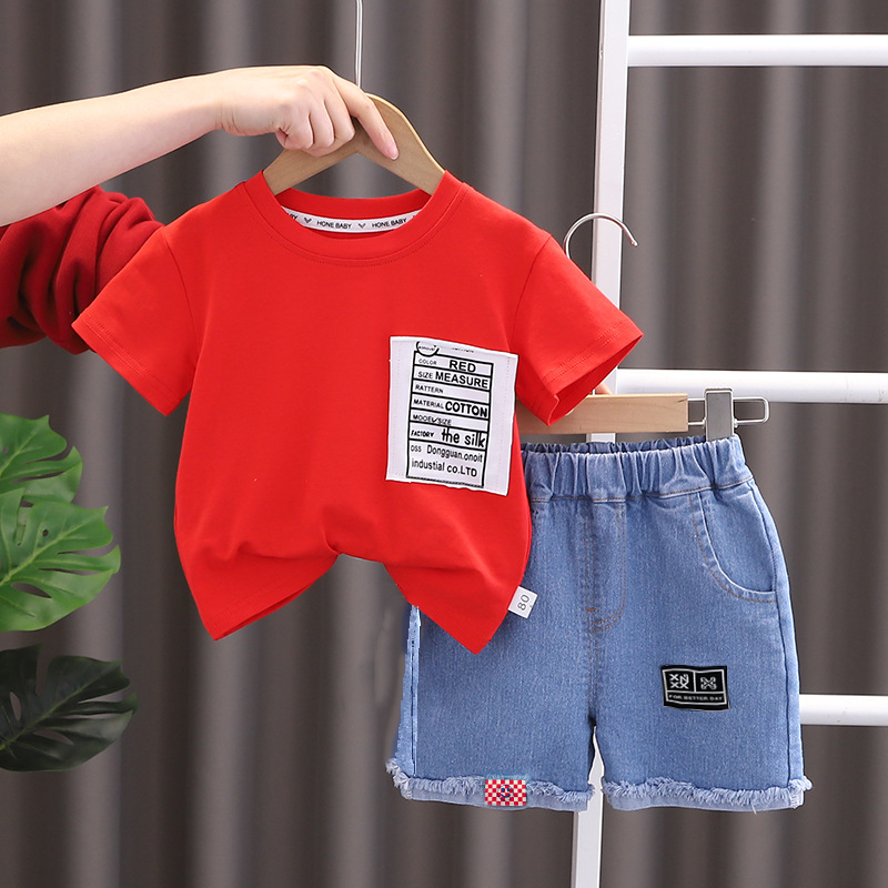 Trendy Kids Summer Set – Letter T-Shirt & Denim Shorts, Boys/Girls