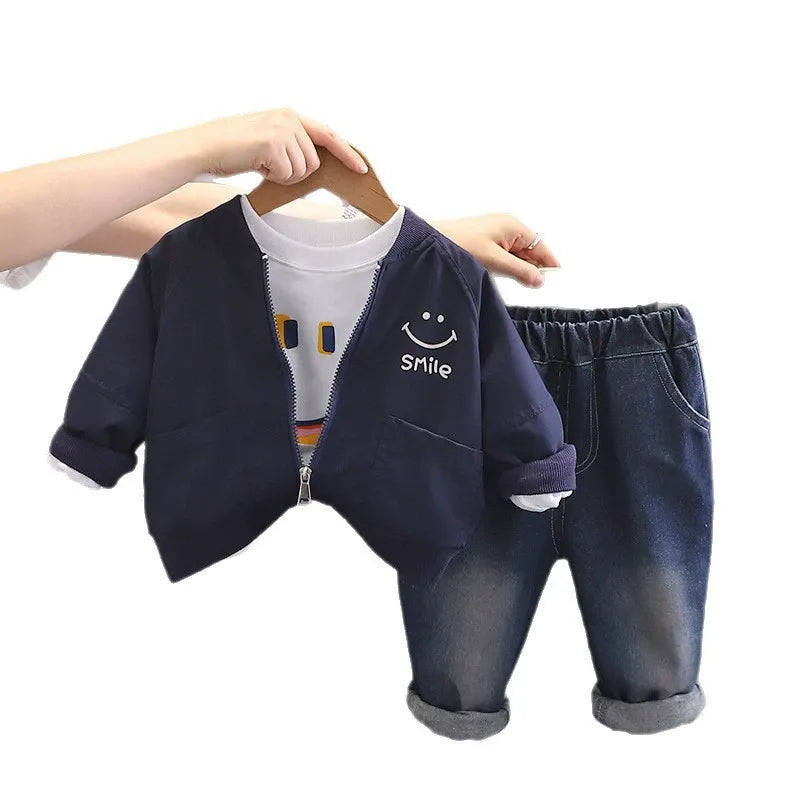 Stylish Toddler Boys' 3-Piece Outfit – Jacket, T-Shirt & Jeans Set