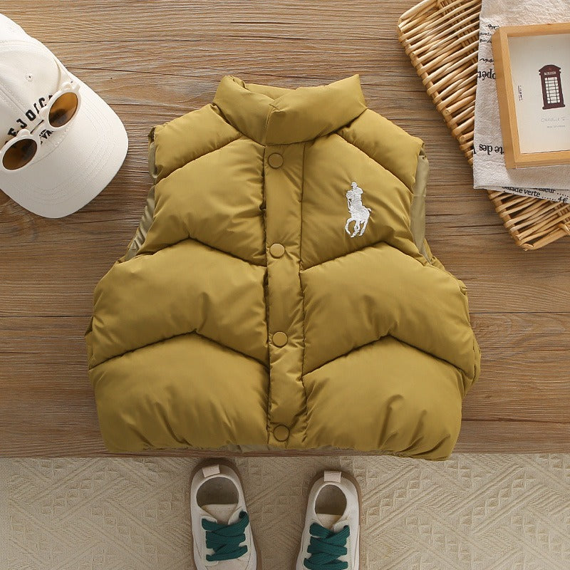 Children's winter hooded sweatshirt suit new style boy baby winter clothing plus velvet thickened vest three-piece set