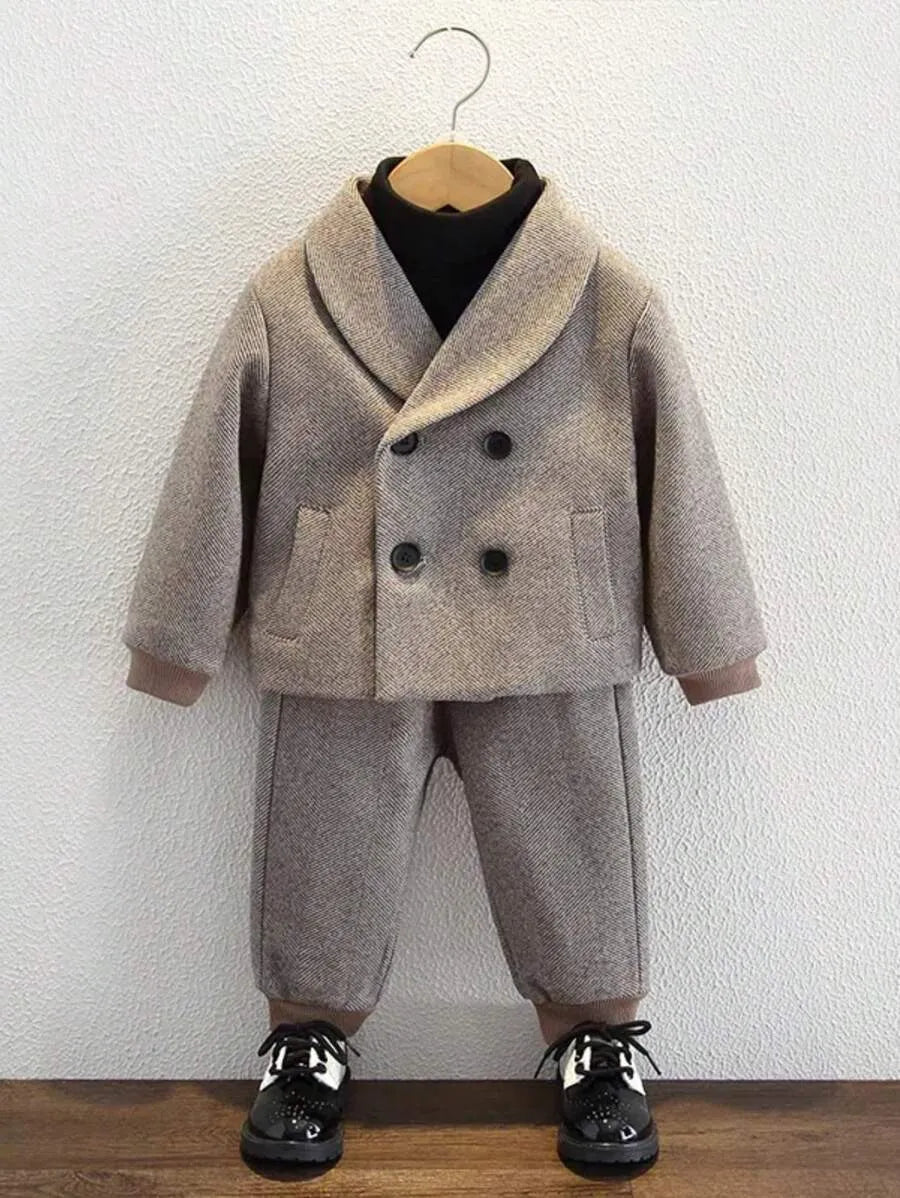 Cozy Toddler Three-Piece Wool Coat , SWEATER & Pants Set