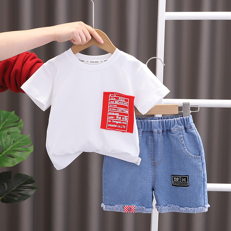 Trendy Kids Summer Set – Letter T-Shirt & Denim Shorts, Boys/Girls