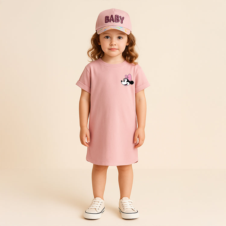 Pure Cotton Girls long shirt– Cartoon Summer home and out Dress with a matching hat