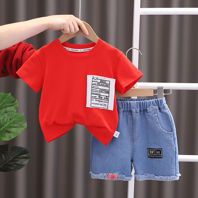 Trendy Kids Summer Set – Letter T-Shirt & Denim Shorts, Boys/Girls