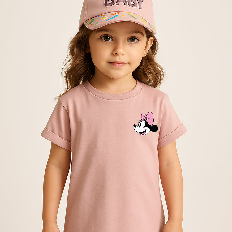 Pure Cotton Girls long shirt– Cartoon Summer home and out Dress with a matching hat