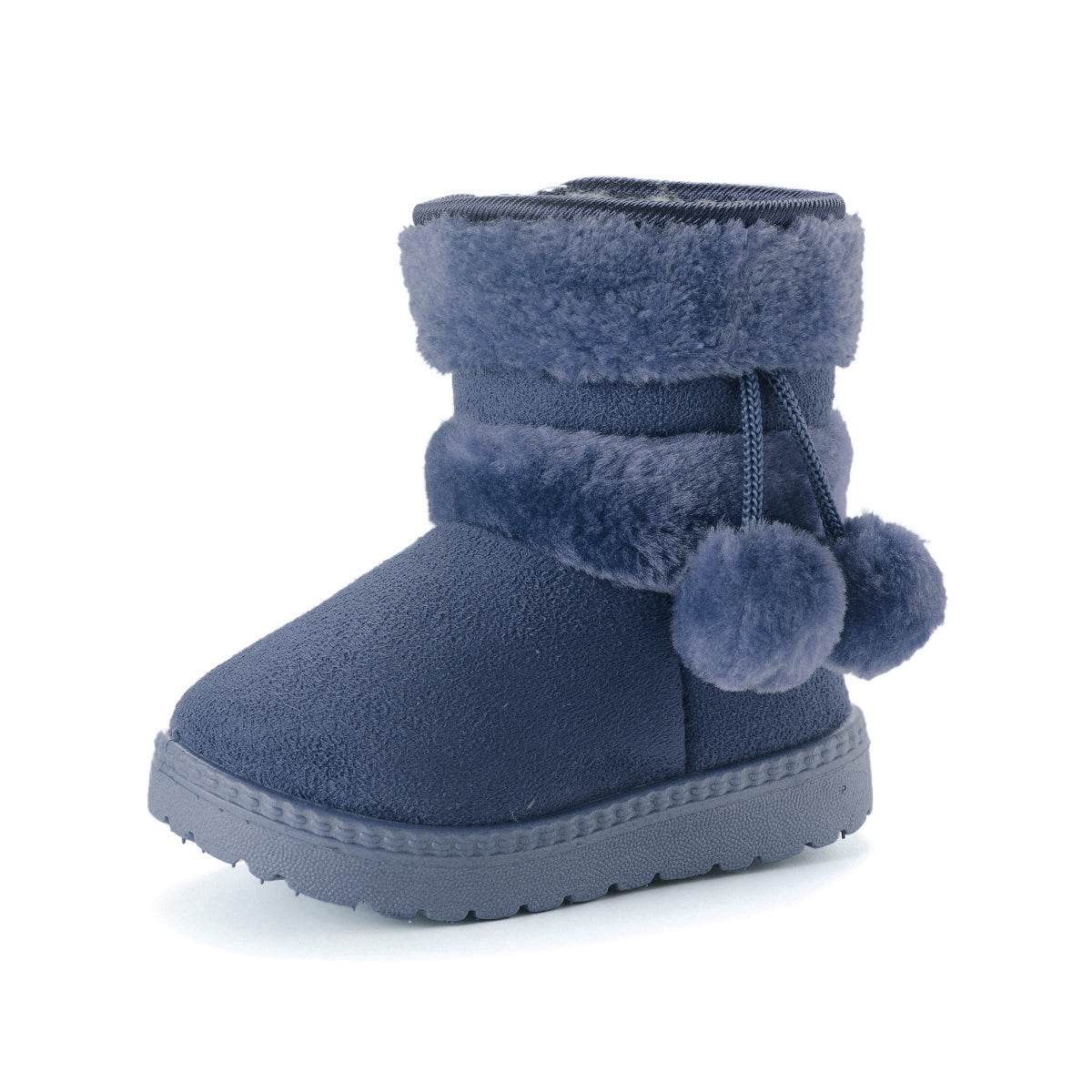 New Winter Furry Boots with Cute Hairball School Warm Fur Shoes - IRRAKIDS