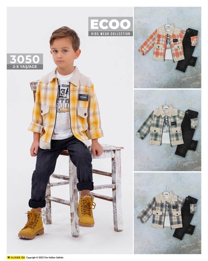 Boys 3 Pieces set top coloerd plaid and a tchirt with print and a black jeans pants - IRRAKIDS