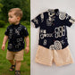 Boys' Summer Set – Black Graphic Shirt & Beige Shorts | Cool & Comfy