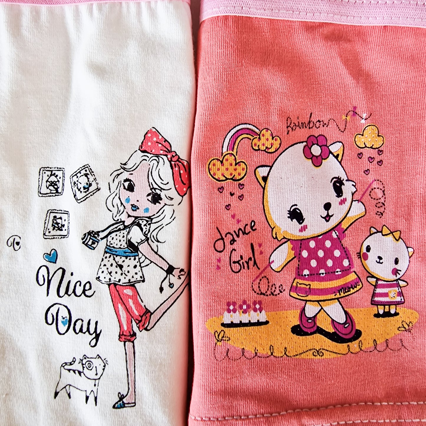 Girls’ Cotton Underwear Set – 2 Printed Shorts & 3 Colorful Socks