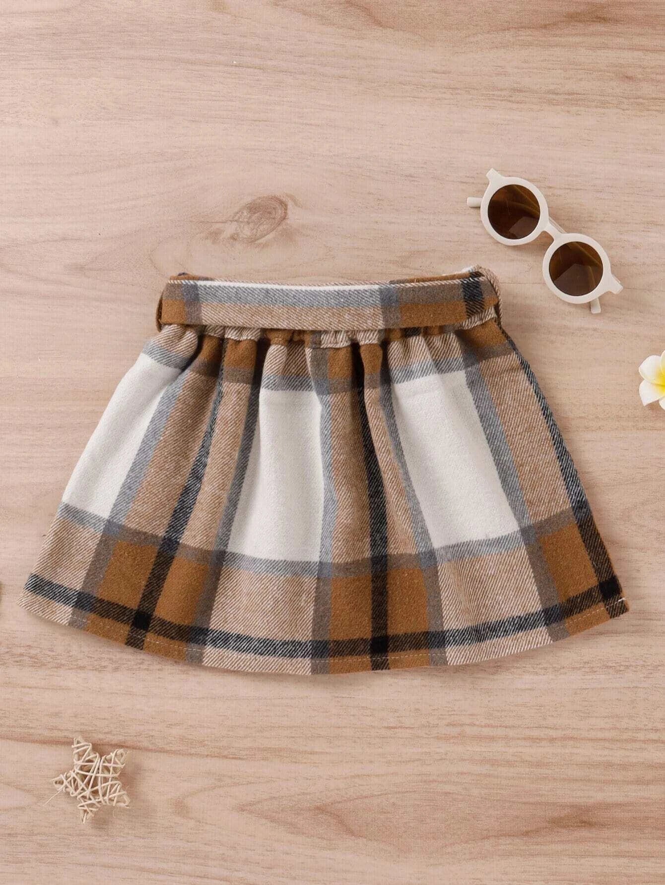 Checkered Charm : jupe ceinturée en laine mélangée pour fille