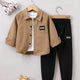 Boy's Letter Patched Detail Pocket Front Shirt & Pants Set