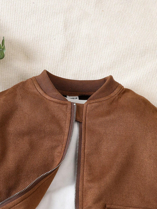 Ensemble élégant veste en daim et pantalon cargo pour bébé garçon – Tenue confortable et tendance pour toutes les saisons