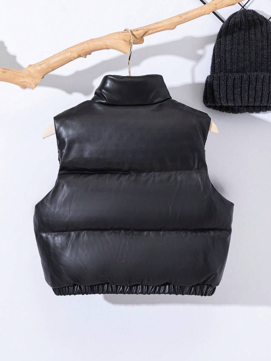 Chic et chaleureux pour l'hiver : gilet épais rembourré en cuir PU pour jeunes filles