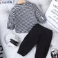 Ensemble pour  garçon Playful Pals – Surchemise élégante à imprimé pied-de-poule + pantalon noir assorti, tenue décontractée et élégante pour le printemps et l'automne
