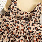 Ensemble deux pièces 100 % coton, robe léopard à col carré, sans manches, nœud papillon et chapeau