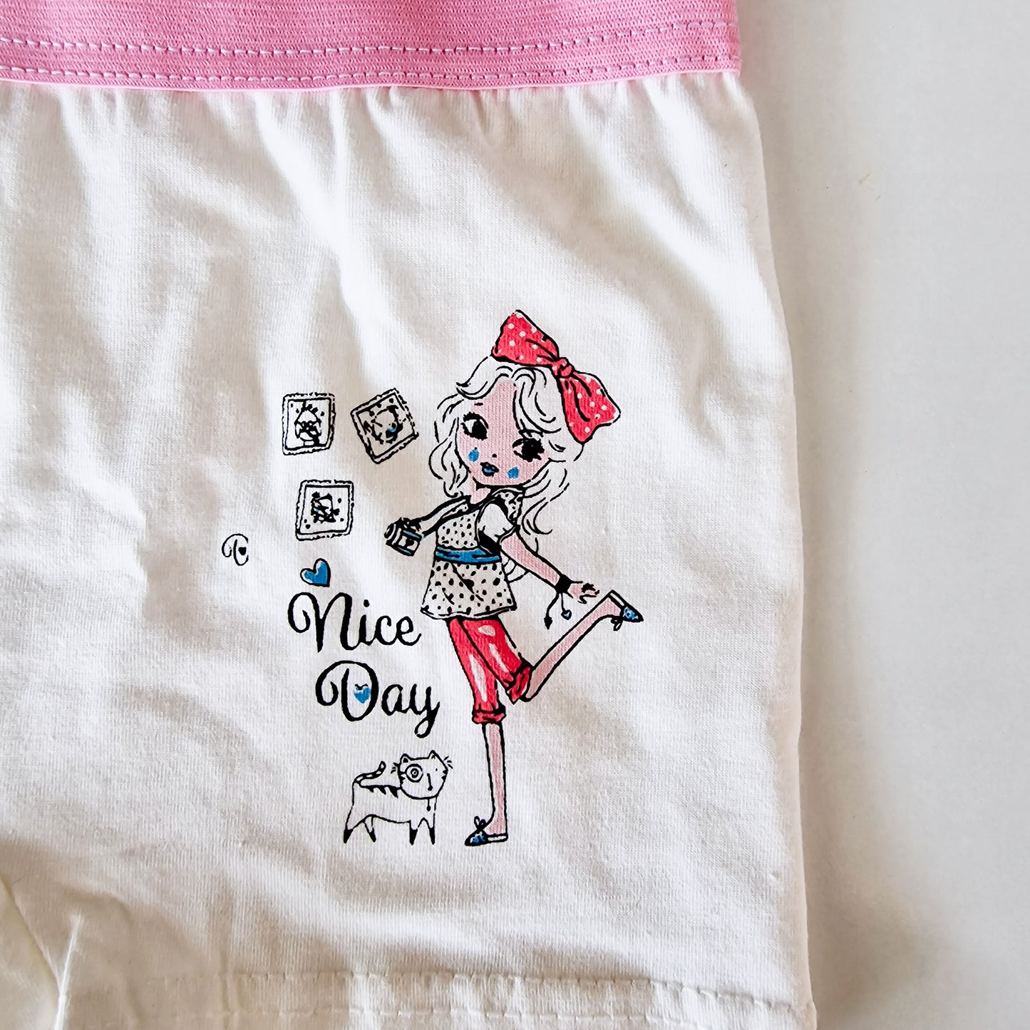 Girls’ Cotton Underwear Set – 2 Printed Shorts & 3 Colorful Socks