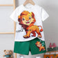 Little boys cartoon lion pattern short sleeve t-shirt set