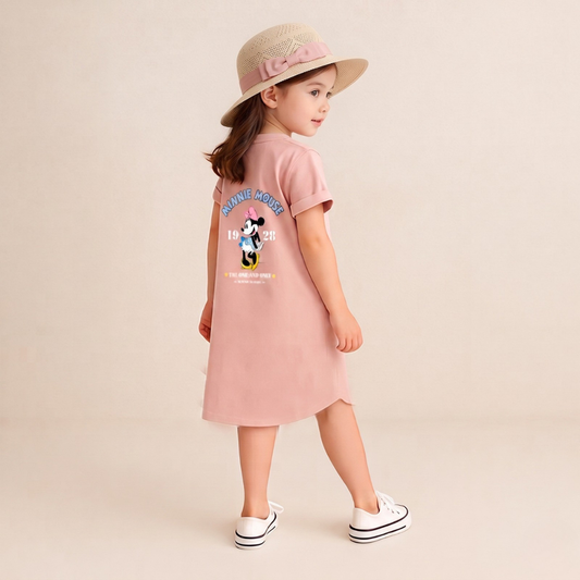 T-shirt d'été élégant à manches longues en pur coton pour fille, imprimé dessin animé avec chapeau de soleil