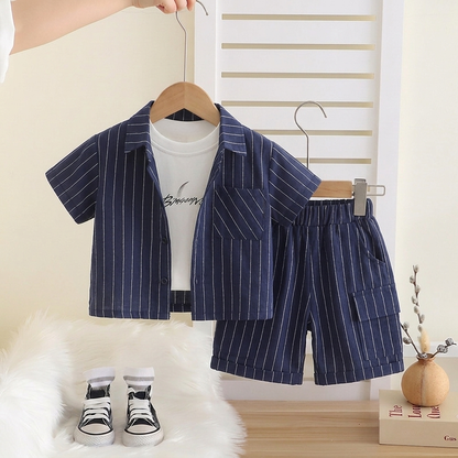 ✨ Ensemble 3 pièces tendance pour garçon – Style décontracté à rayures