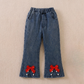 Ensemble élégant haut à nœud rouge et jean en denim pour petites filles – Tenue stylée pour enfant