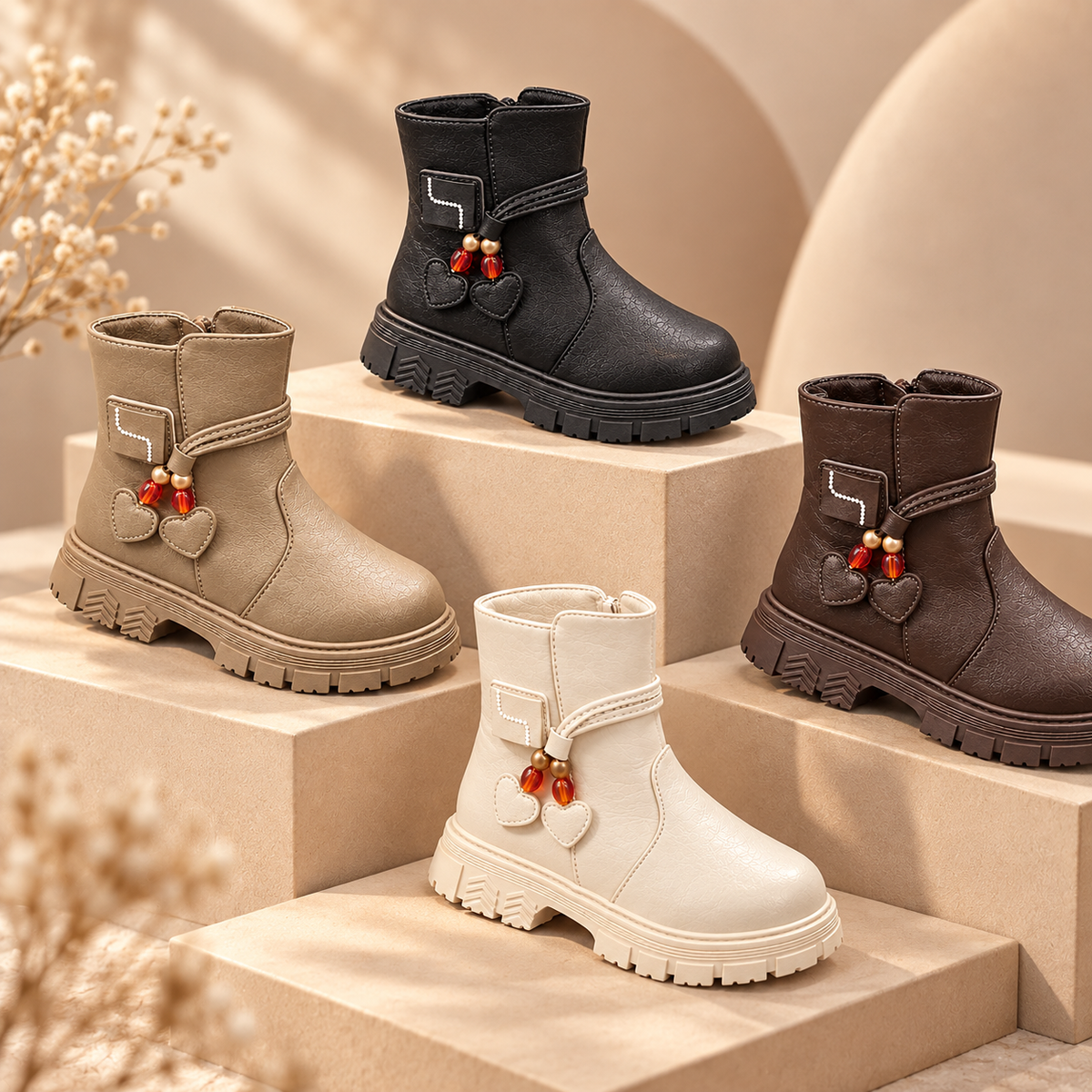 Girls’ Heart Charm Ankle Boots – Stylish Comfort for Every Little Adventure