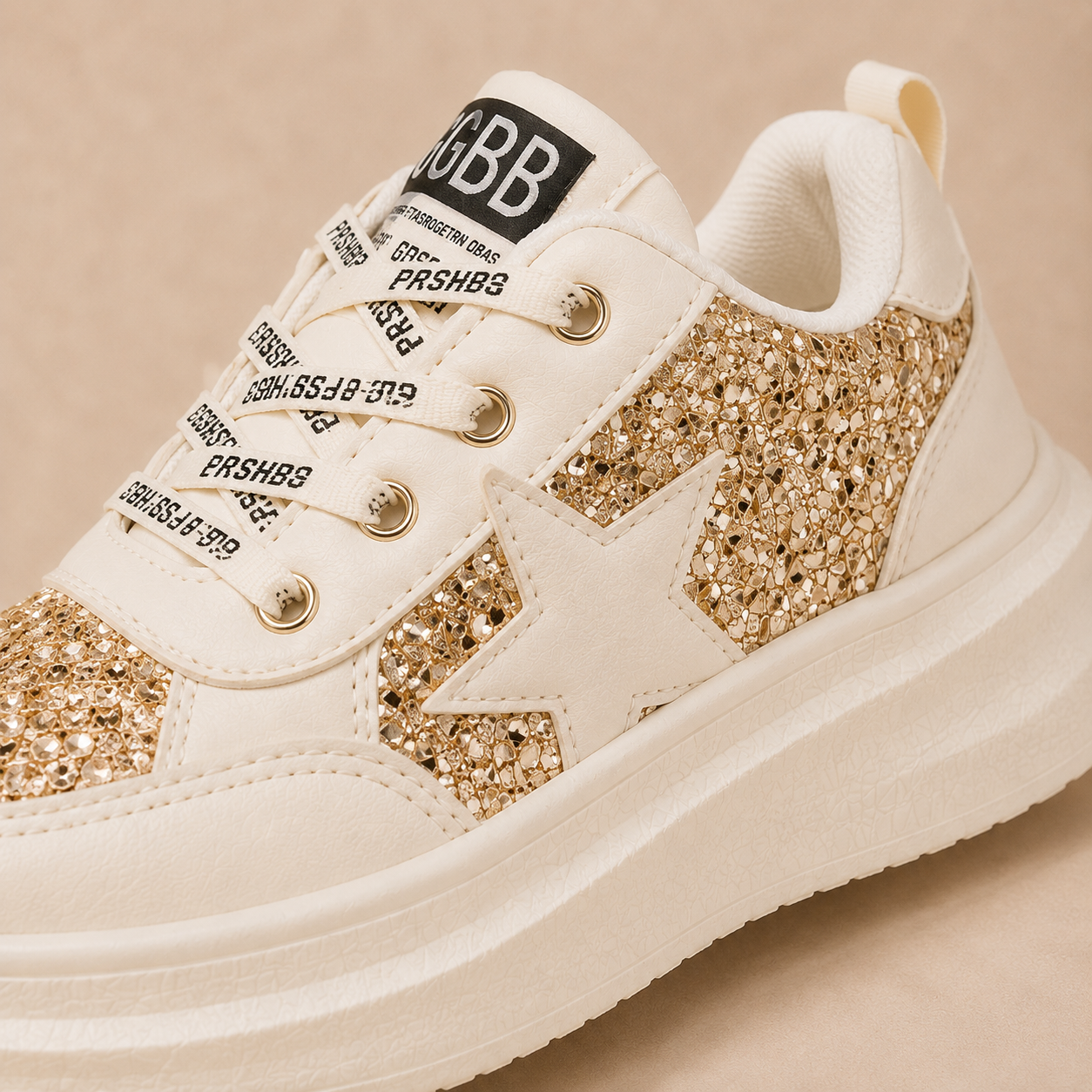Girls Glitter Star Sneakers – Fashion Casual Shoes with Thick Sole & All-Day Comfort
