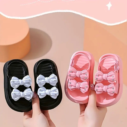 Sandales à bout ouvert tendance et mignonnes avec nœud papillon pour filles, sandales respirantes et antidérapantes pour la plage intérieure et extérieure