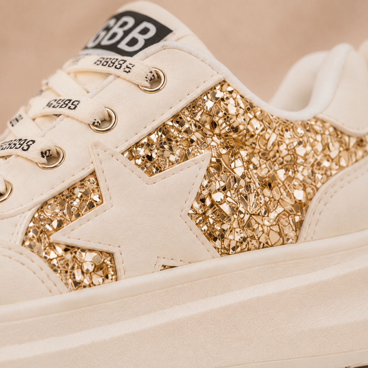 Girls Glitter Star Sneakers – Fashion Casual Shoes with Thick Sole & All-Day Comfort