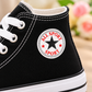 Kids’ Classic High-Top Lace-Up Sneakers in Black and White with Star Patch Details, Contrast Trim, and Timeless Everyday Style for Boys and Girls