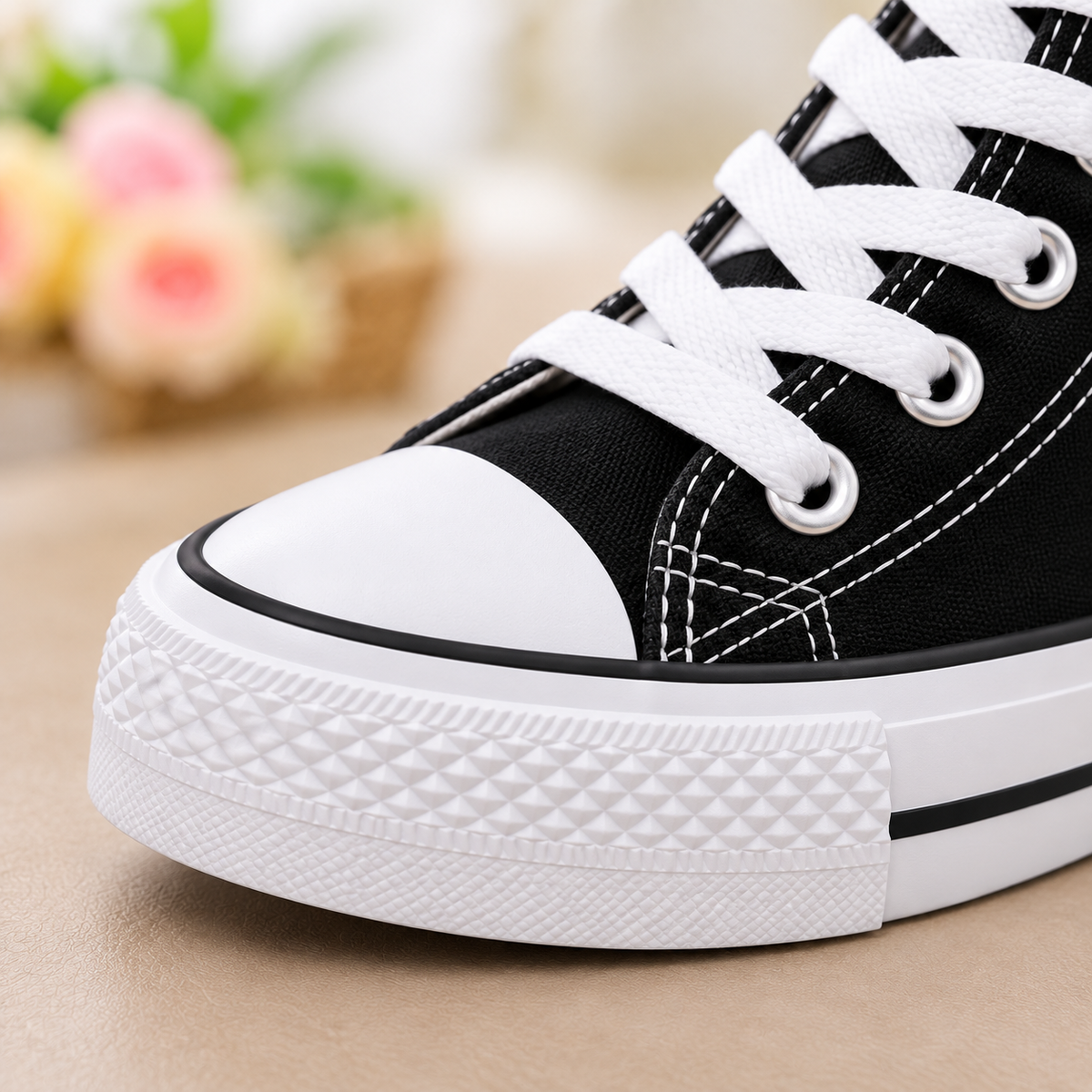 Kids’ Classic High-Top Lace-Up Sneakers in Black and White with Star Patch Details, Contrast Trim, and Timeless Everyday Style for Boys and Girls