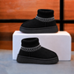 Girls’ Stylish Ankle Boots with Ribbed Knit Cuffs, Decorative Stitching and Chunky Soles