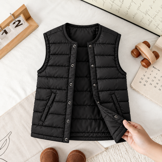 Kids’ Classic Black Quilted Puffer Vest – A Versatile Sleeveless Layer for Stylish School Outfits, Weekend Adventures and Cooler Days