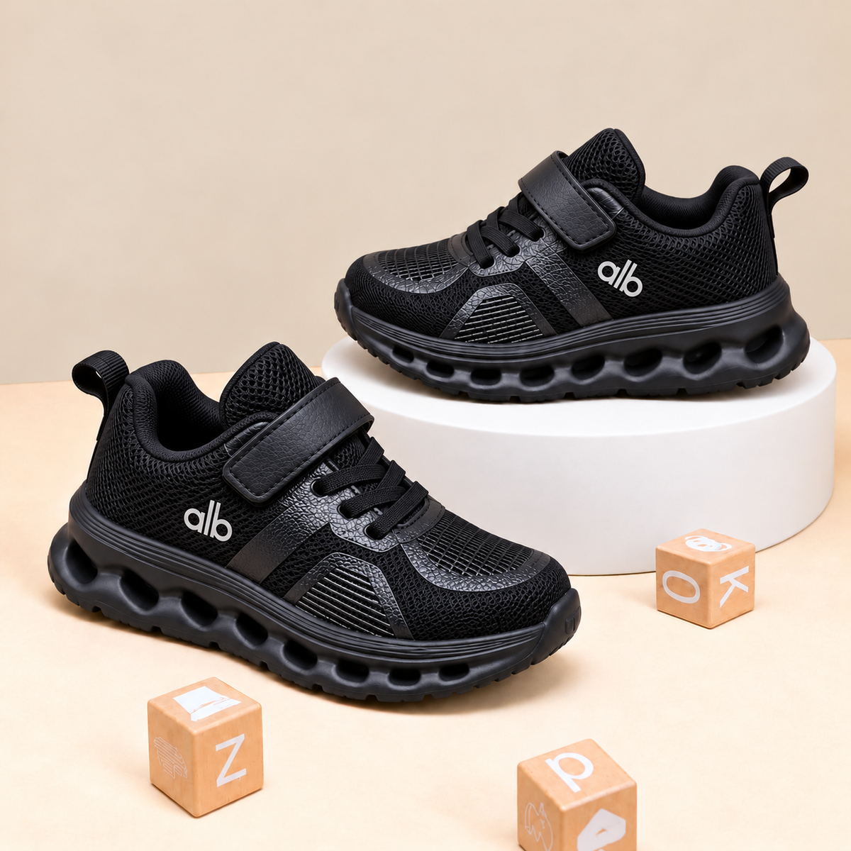 Kids’ Sporty Mesh Sneakers with Sculpted Cutout Soles, Classic Panel Details and Everyday Casual Style in Black, Grey and Navy Blue