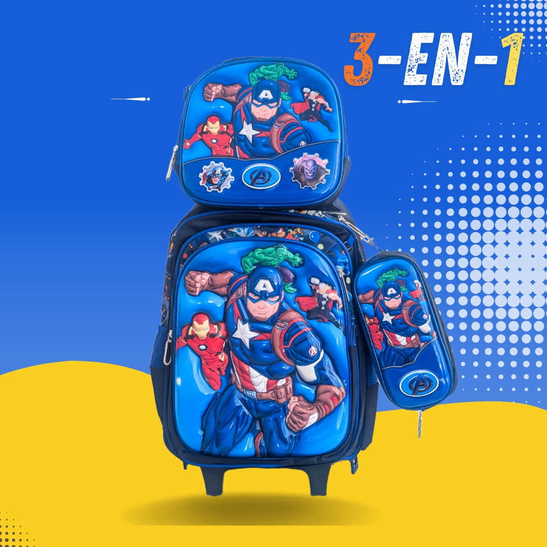 Ensemble de 3 sacs d'école à roulettes élégants au design de dessin animé pour enfants