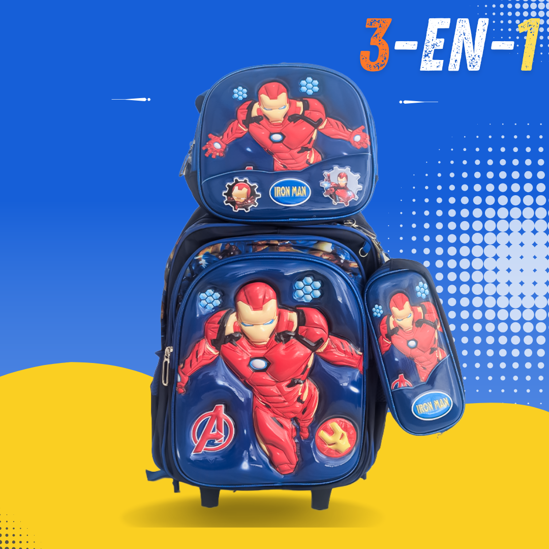 Ensemble de 3 sacs d'école à roulettes élégants au design de dessin animé pour enfants