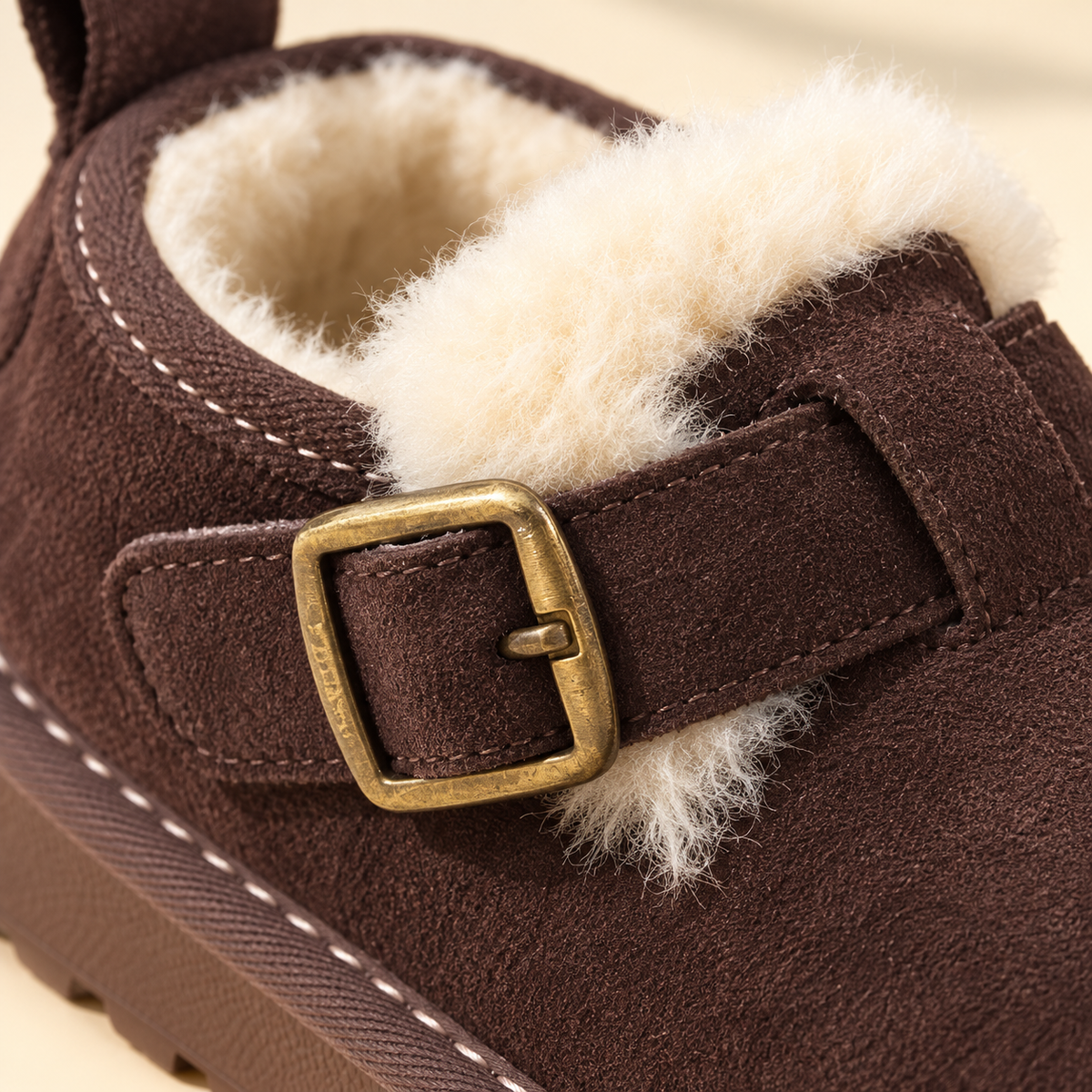 Kids’ Cozy Fleece-Lined Ankle Shoes with a Suede-Look Finish, Classic Buckle Detail and Chunky Sole for Charming Autumn and Winter Outfits