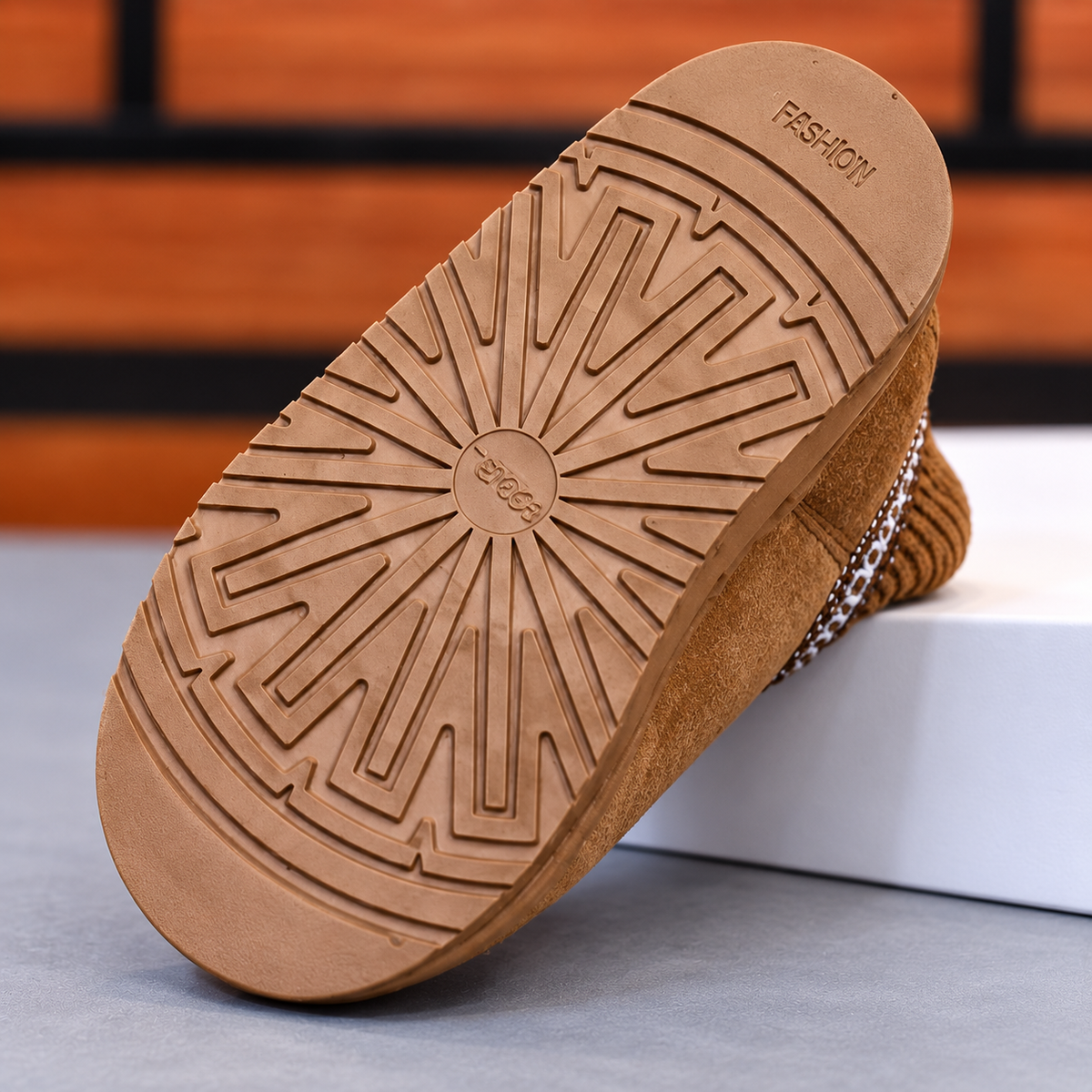 Girls’ Stylish Ankle Boots with Ribbed Knit Cuffs, Decorative Stitching and Chunky Soles