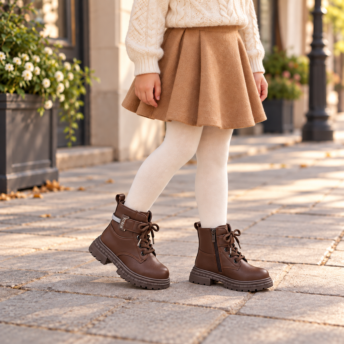 Bottines à lacets élégantes pour filles avec détails à brides scintillantes et semelles épaisses