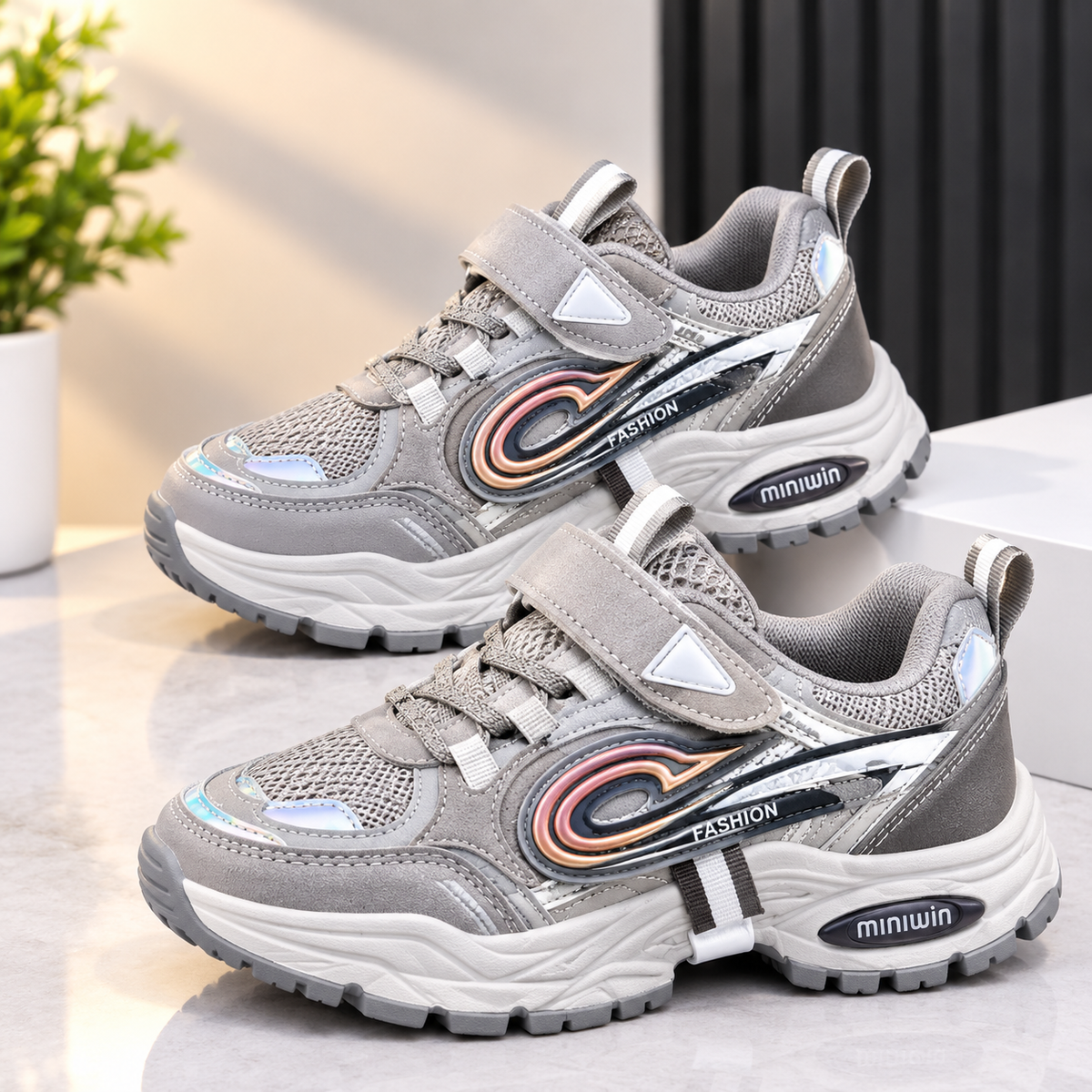 Kids’ Lightweight Casual Sneakers – Velcro & Lace-Up Design