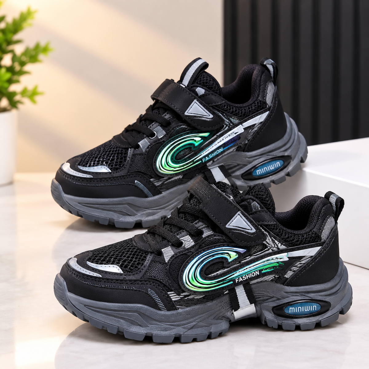 Kids’ Lightweight Casual Sneakers – Velcro & Lace-Up Design