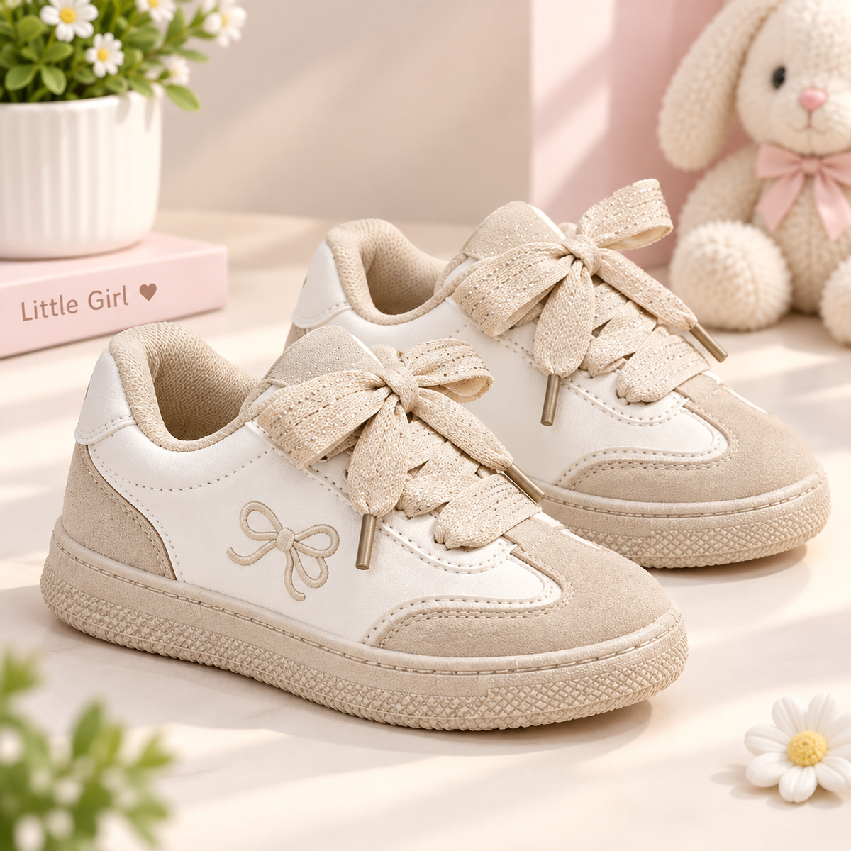 Baskets décontractées pour filles – Détail nœud élégant et chaussures confortables pour tous les jours