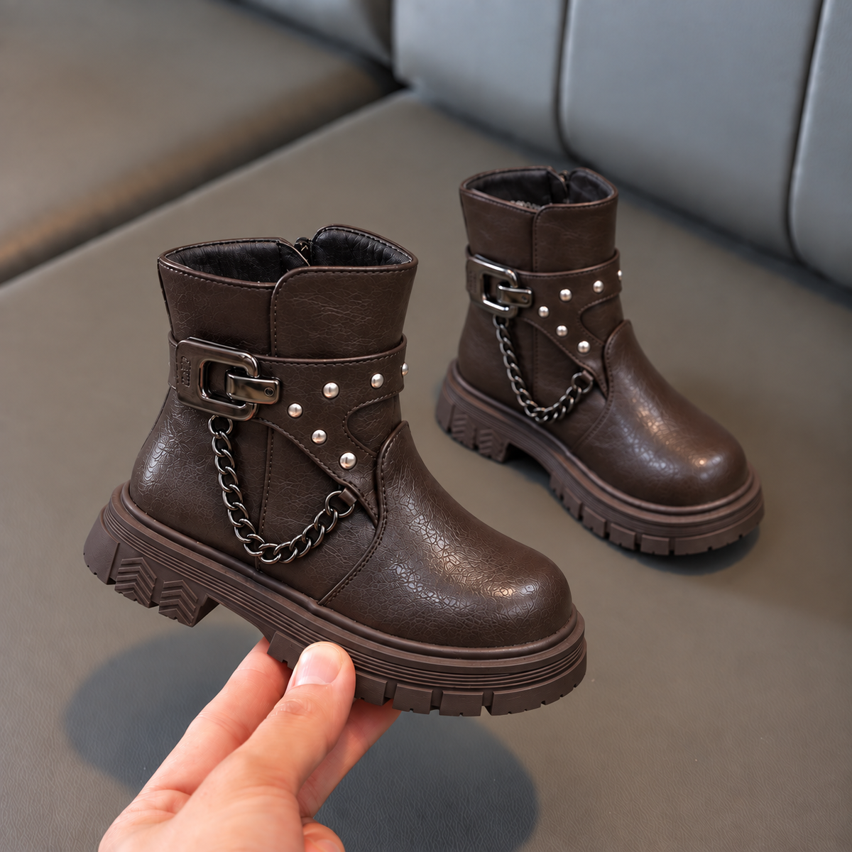 Bottes cheville à boucle et à chaîne pour filles